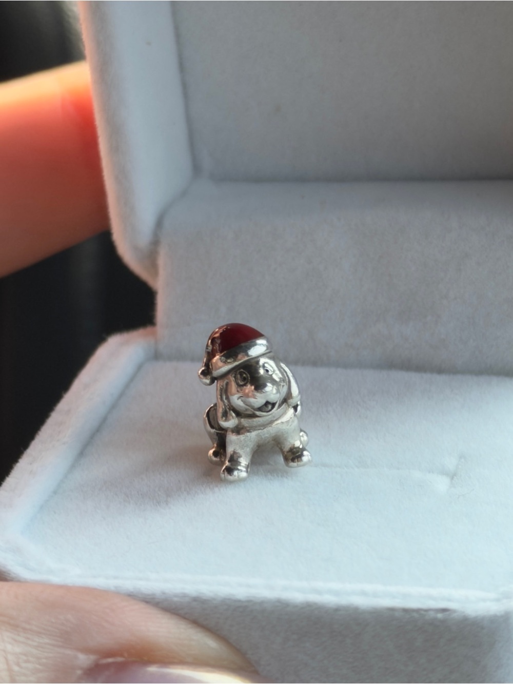 Authentic Pandora Christmas Dog Charm Red Enamel Retired